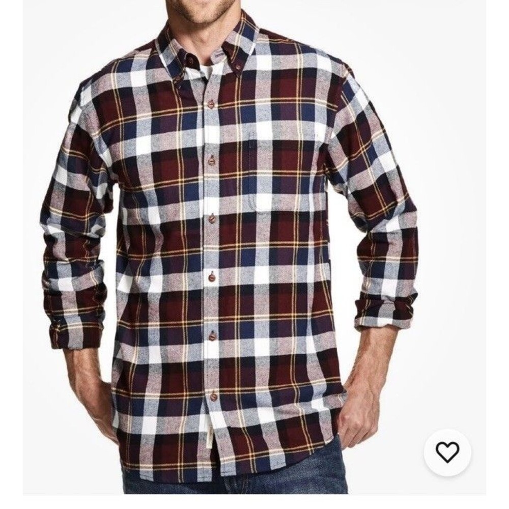 Weatherproof Men'S Red Cotton Plaid Button-Down Collar Shirt Size L